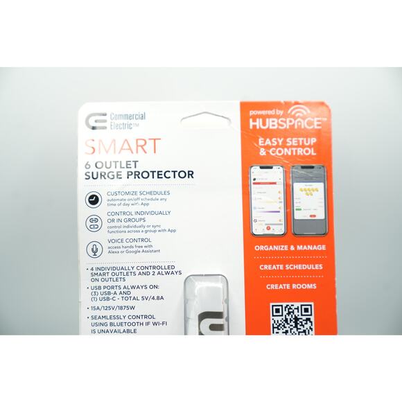 Commercial Electric Smart Surge Protector Hubspace 6-Out USB-C USB-A New - Picture 3 of 6